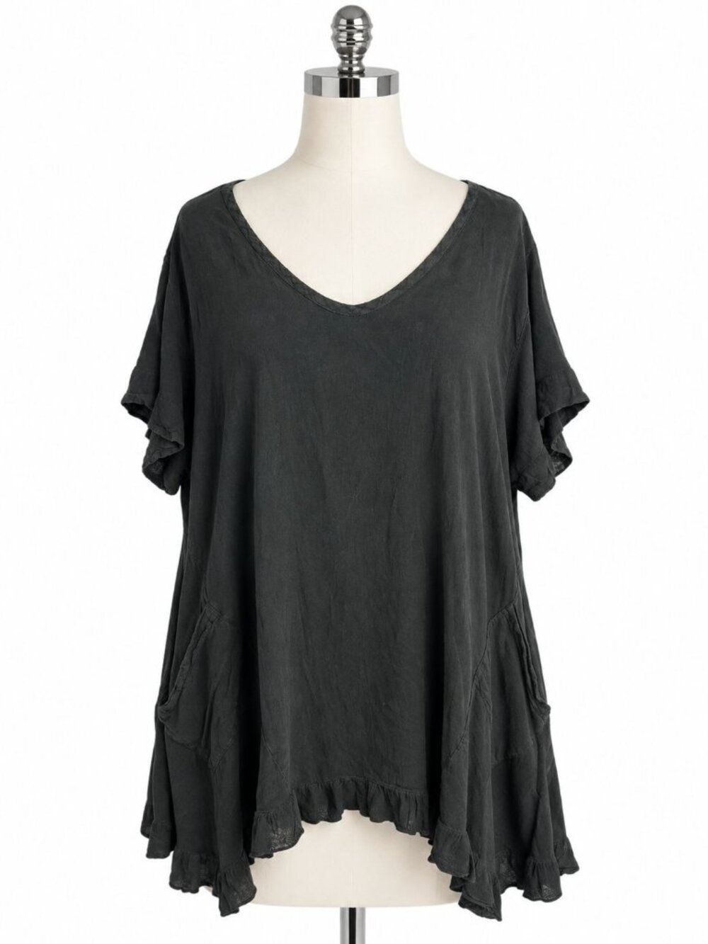 Oh My Gauze Cotton Tunic Top L XL Black Asymmetrical Hem Pockets Size 2